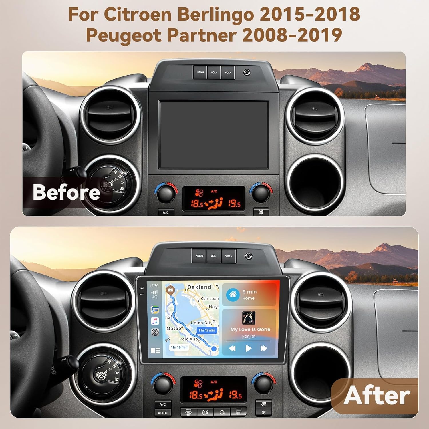 2G 64G]Hikity Autoradio Android13 voor Citroen Berlingo 2015-2018 Citroen Stepwgn Peugeot Bipper, Carplay Draadloze Android Auto 9 Autoradio met SWC GPS Bluetooth WIFI Mirror Link Achteruitrijcamera
