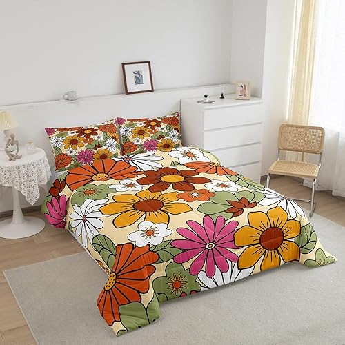 Miniatura 2 de Groovy - Juego de edredón floral tamaño King, juego de ropa de cama de flores coloridas para niños y adultos, edredón de plumón retro con flores de
