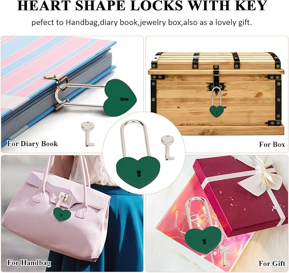 Love Lock Heart Padlock Matte Green Wish Heart Sharped Lock Padlock with Key for Bridge Love Wedding Anniversary Travel Gift(with Key)
