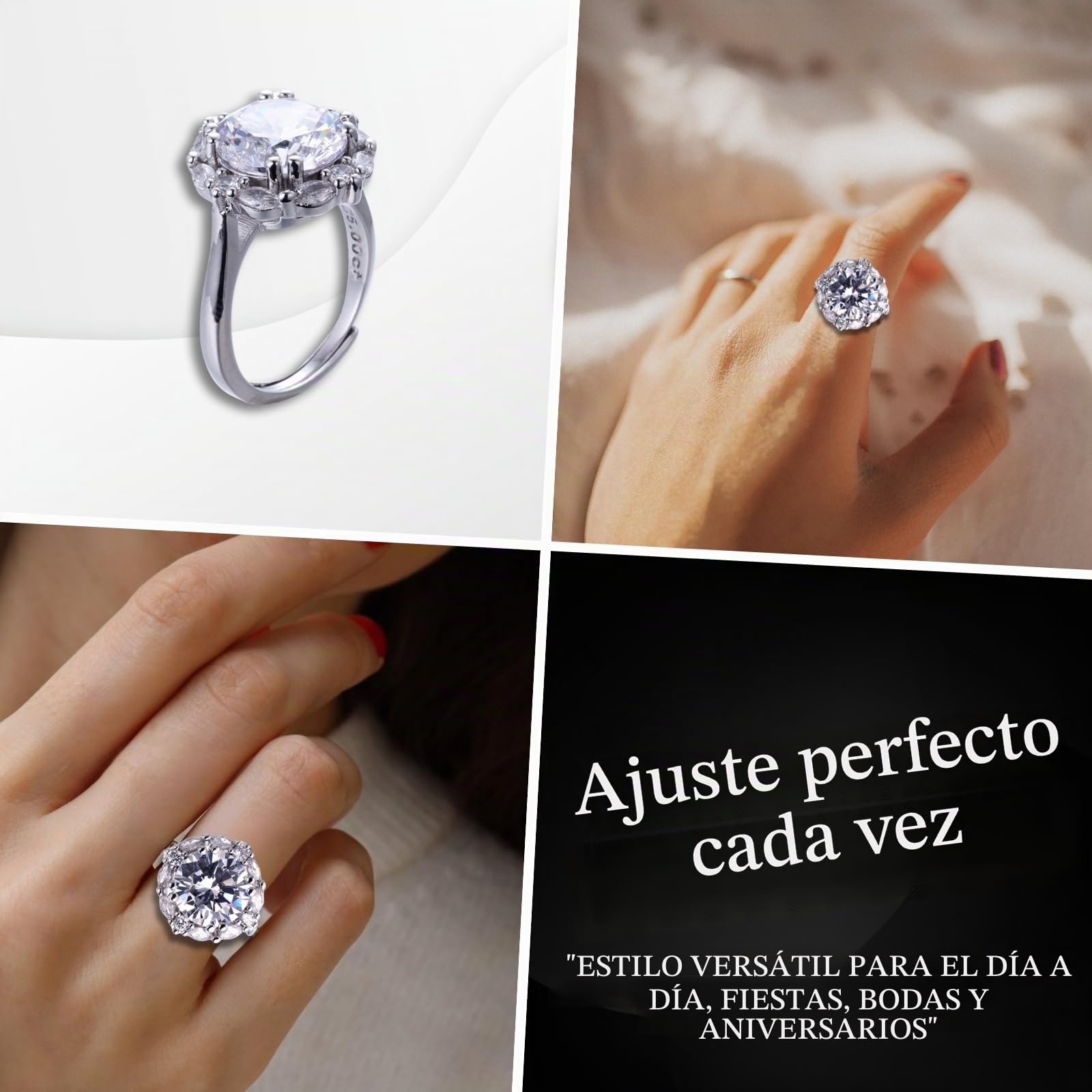 HALUKAKAH Anillo Moissanite D Color 5.0 ct Lujo,Diamante Cultivado en Laboratorio de 5 Quilates con Certificado,Plata de Ley Chapado en Platino,Ajustable,para Esposa,Novia,Cumpleaños,Aniversario,Boda
