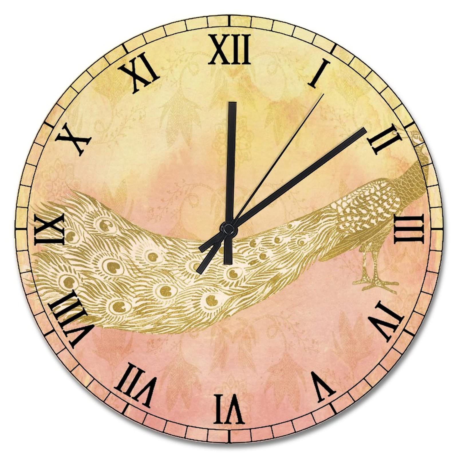 Grande horloge murale en bois déco fleurs pour cadeau de crémaillère