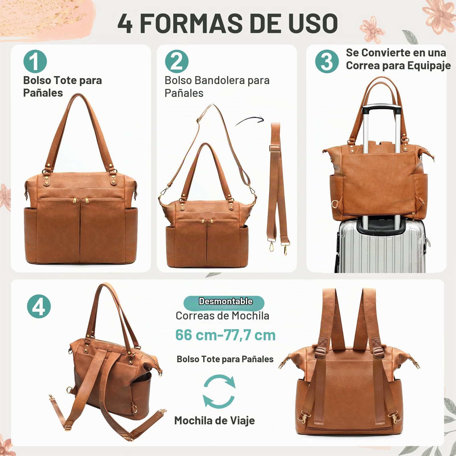 Bolso cambiador Mochila Bolsa de bebé Bolsa de pañales de cuero Bolsa de hospital de maternidad para mamá y papá