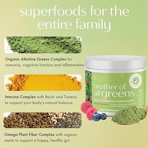 Miniatura 8 de Boobie Mother of All Greens  Tu nuevo ritual familiar, polvo diario Super Greens con más de 35 nutrientes esenciales para mamás y familias  Vegano,