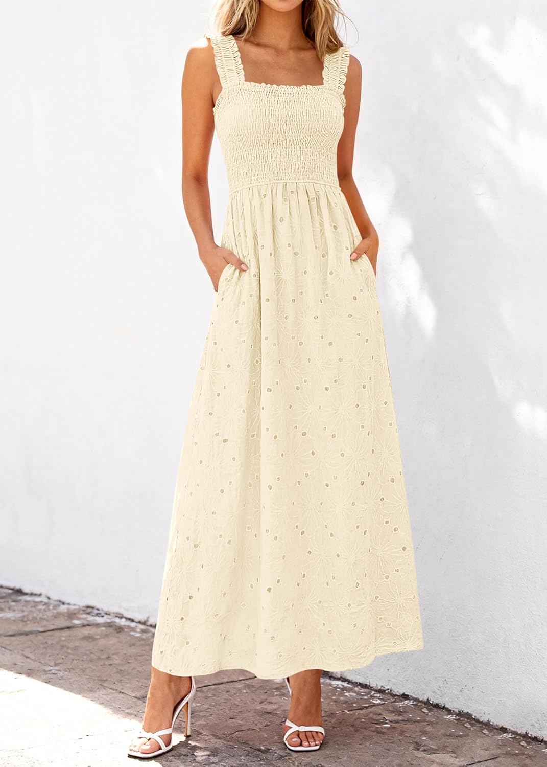 KIRUNDO Summer Lace Dress Vacation Outfits for Women 2026 Wedding Guest Dresses Maxi Beach Boho Sleeveless Cotton Sundress - Image 6