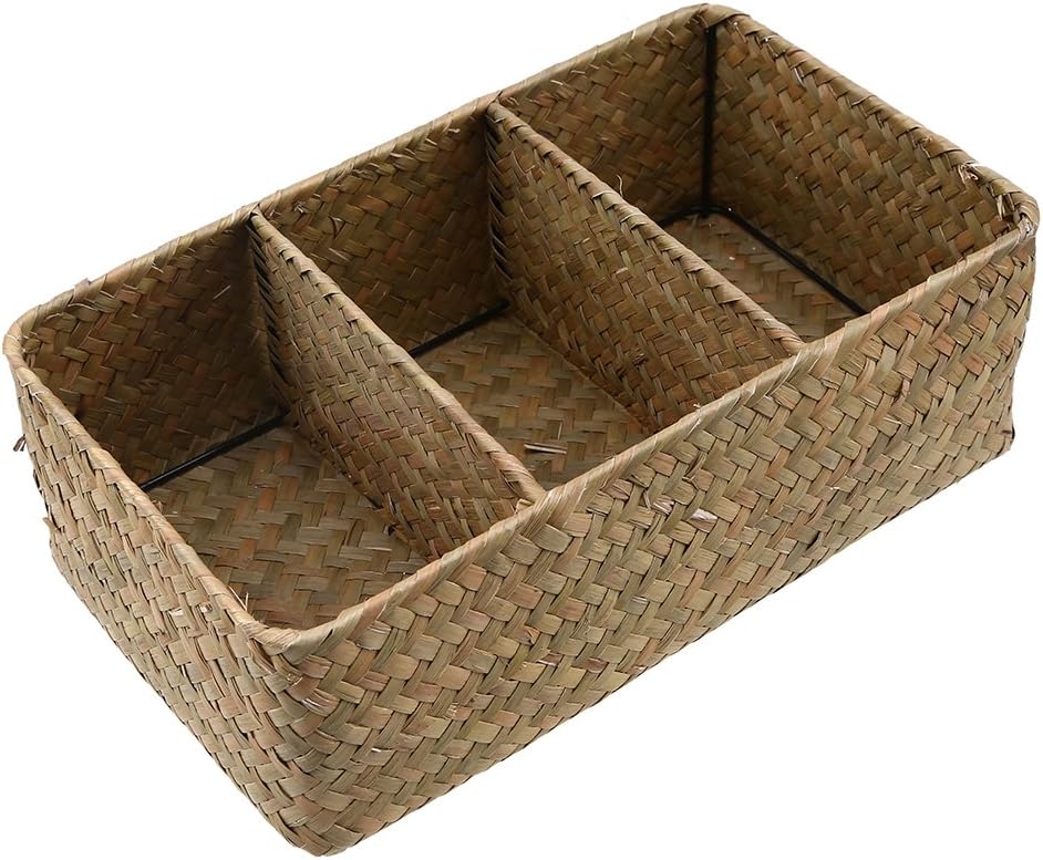 WCIC Storage Basket Seagrass Weaving Storage Box Container Bin Organization Case for Clothes Laundry Toys Cosmetics CD DVDs Books 31cmX18cmX10cm Original