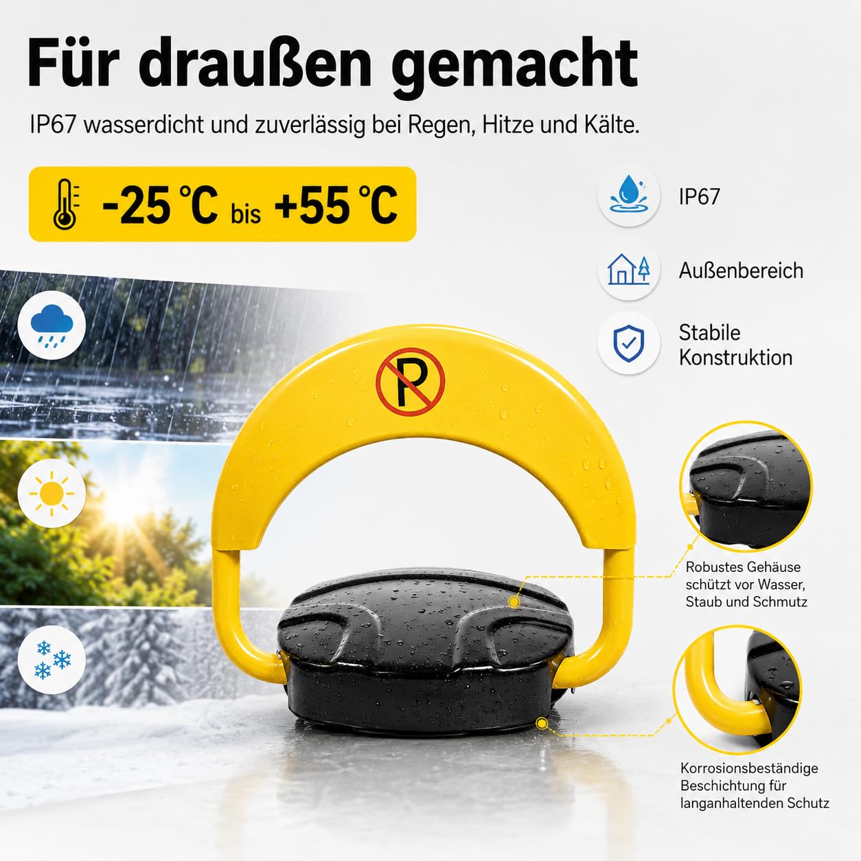 Barrière de parking électrique anti-collision 180° avec télécommande, étanche et pliable, jaune