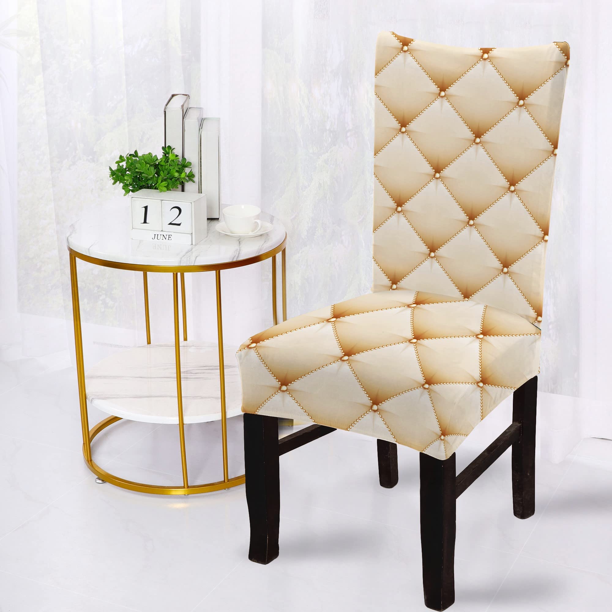 BRIDA® Stretchable Floral Printed Dining Chair Covers Elastic Chair Seat Case Protector, Slipcovers (1 Chair Cover, Cream Geometric)