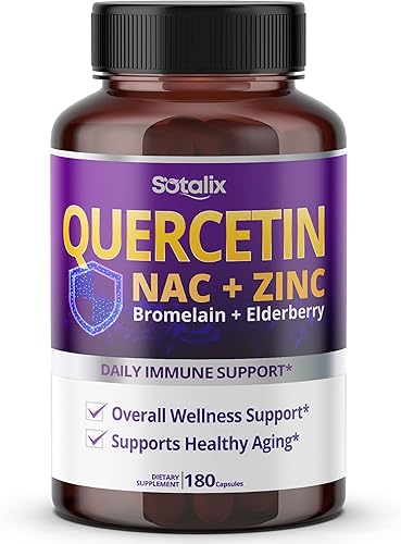 SOTALIX Supplement Quercetina premium 98% de alta pureza con bromelina, zinc, vitamina D3 2000 UI, saúco - Apoyo inmunológico de respiración