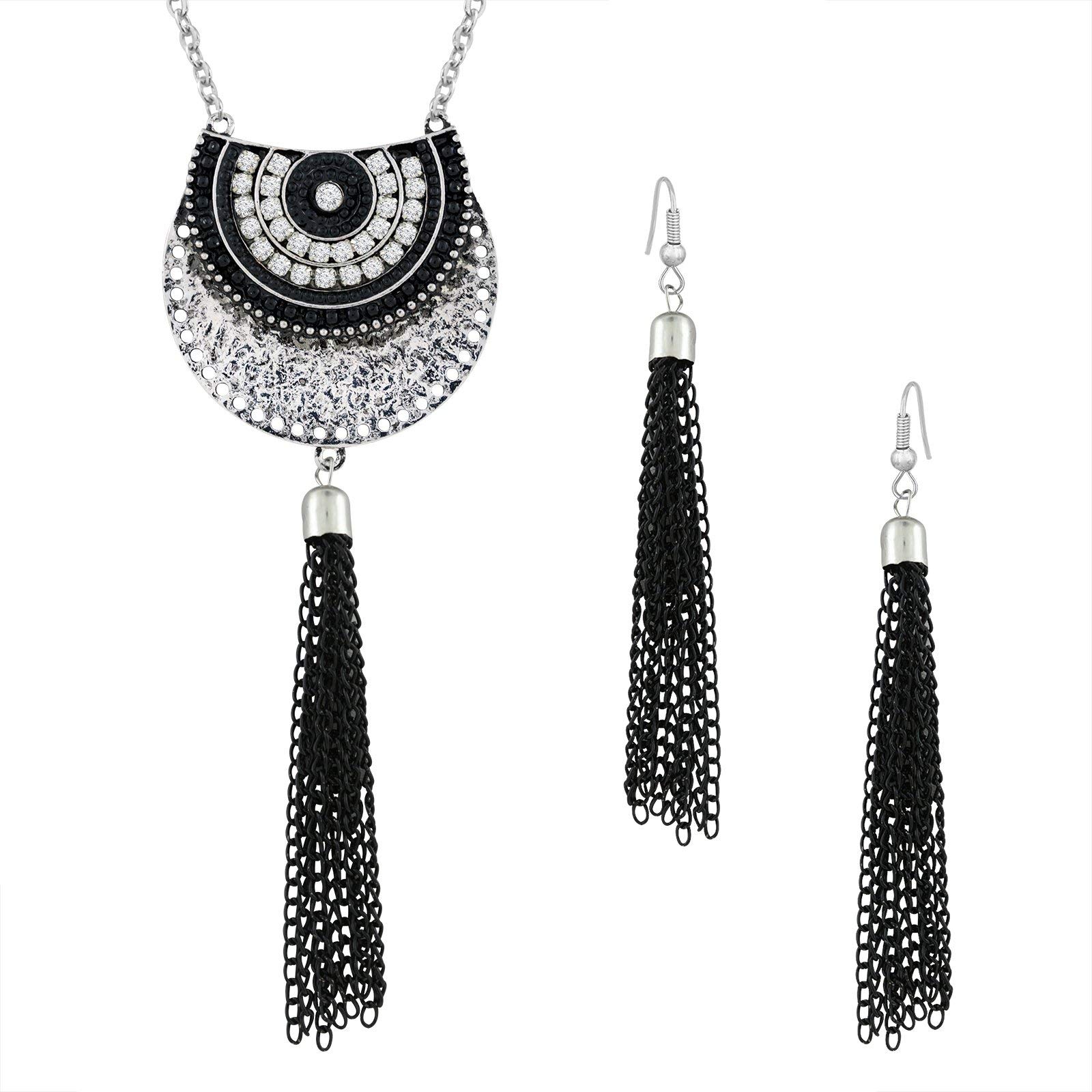 See full amazon price history chart for Zivom® Tassel Curb Chain Black American Diamonds Beads Oxidised Afghani Bohemian Tribal Brass Long Necklace Earring Set Girls Women Zivom® Tassel Curb Chain Black American Diamonds Beads Oxidised Afghani Bohemian Tribal Brass Long Necklace Earring Set Girls Women (B07HRNLGG3) Amazon Price History, Amazon Price Tracker
