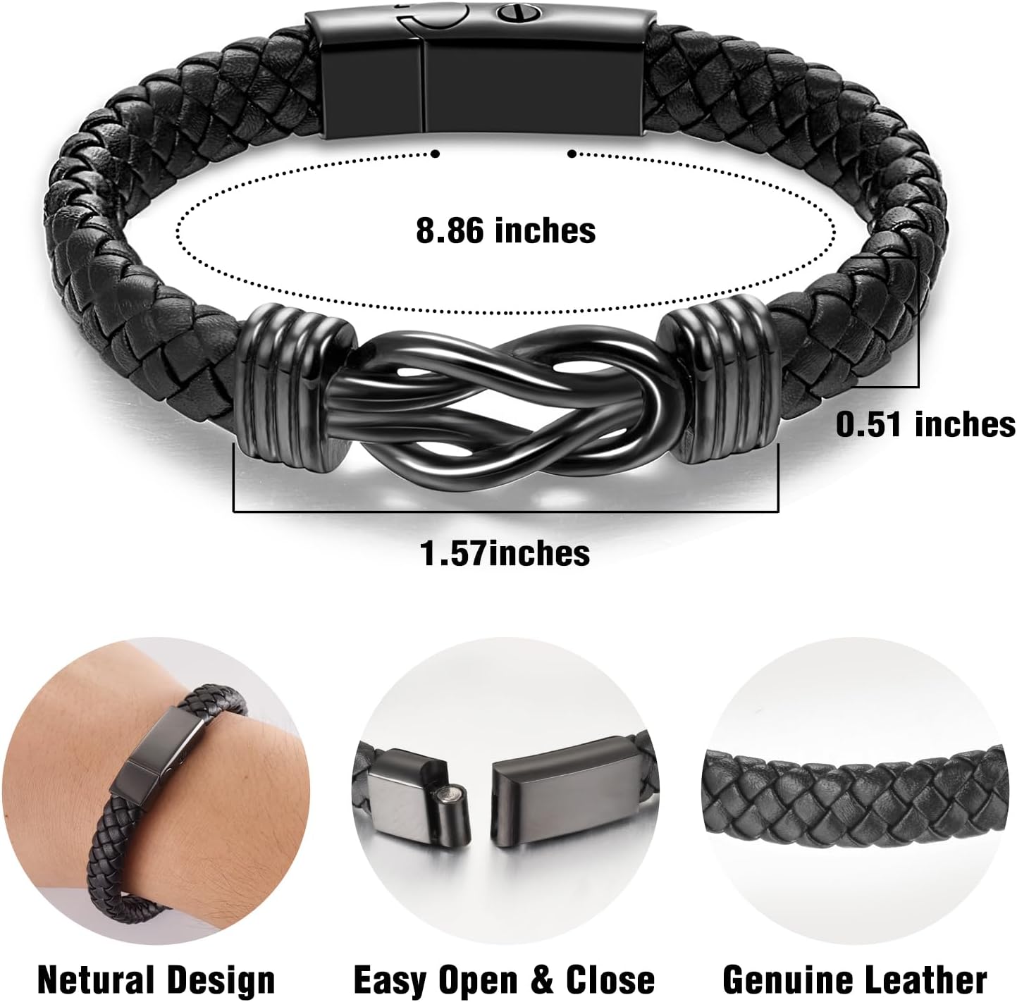 abooxiu Urn Bracelet for Ashes Leather Cremation Bracelet for Human Ashes Stainless Steel Ash Bracelets Memorial Cremation Jewelry Keepsake Bangle for Men - Image 2