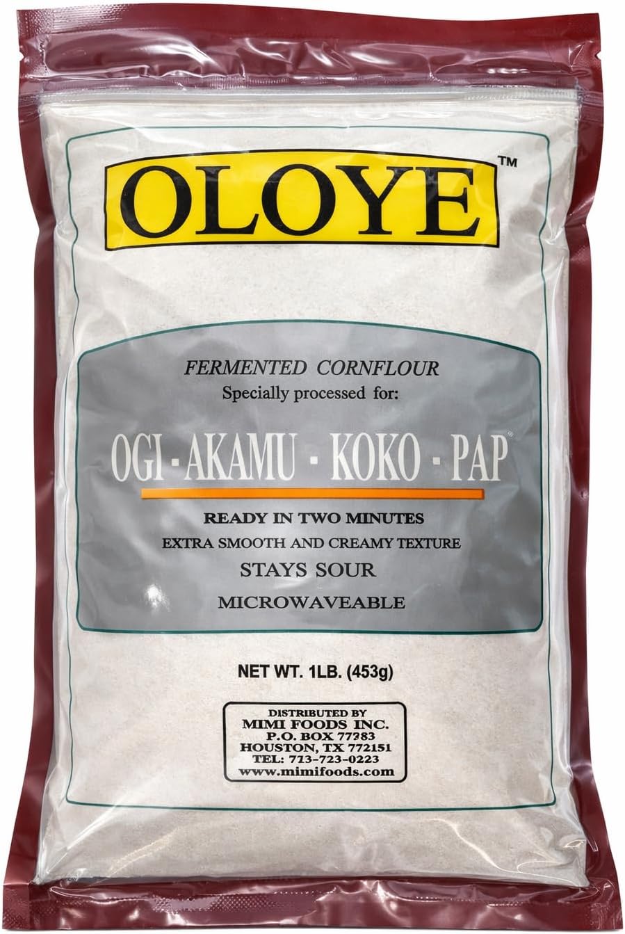 - Oloye Fermented Cornflour for Ogi Akamu Koko Pap 1lb (453g) – Traditional African Fermented Corn Meal, Instant Smooth Pap Porridge Mix, Nigerian Breakfast Ogi Flour, Non-GMO Corn Flour for Baby Pap, Gluten Free African Food Pantry Staple