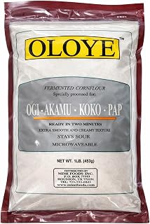 Oloye Fermented Cornflour for Ogi Akamu Koko Pap 1lb (453g) – Traditional African Fermented Corn Meal, Instant Smooth Pap Porridge Mix, Nigerian Breakfast Ogi Flour, Non-GMO Corn Flour for Baby Pap, Gluten Free African Food Pantry Staple