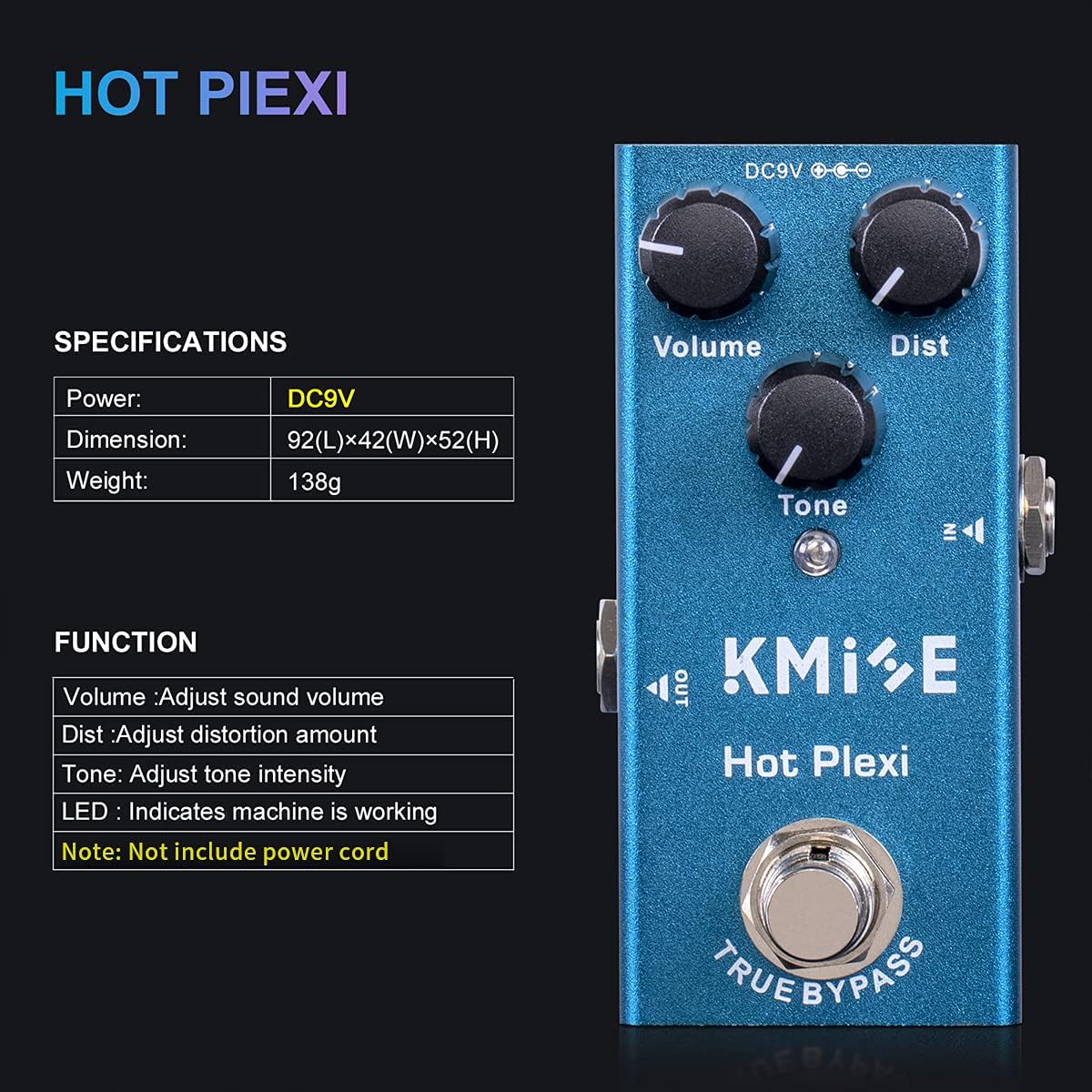 lotmusic Kmise Hot Plexi Electric Guitar Effects Pedal Mini Single Type DC 9V True Bypass