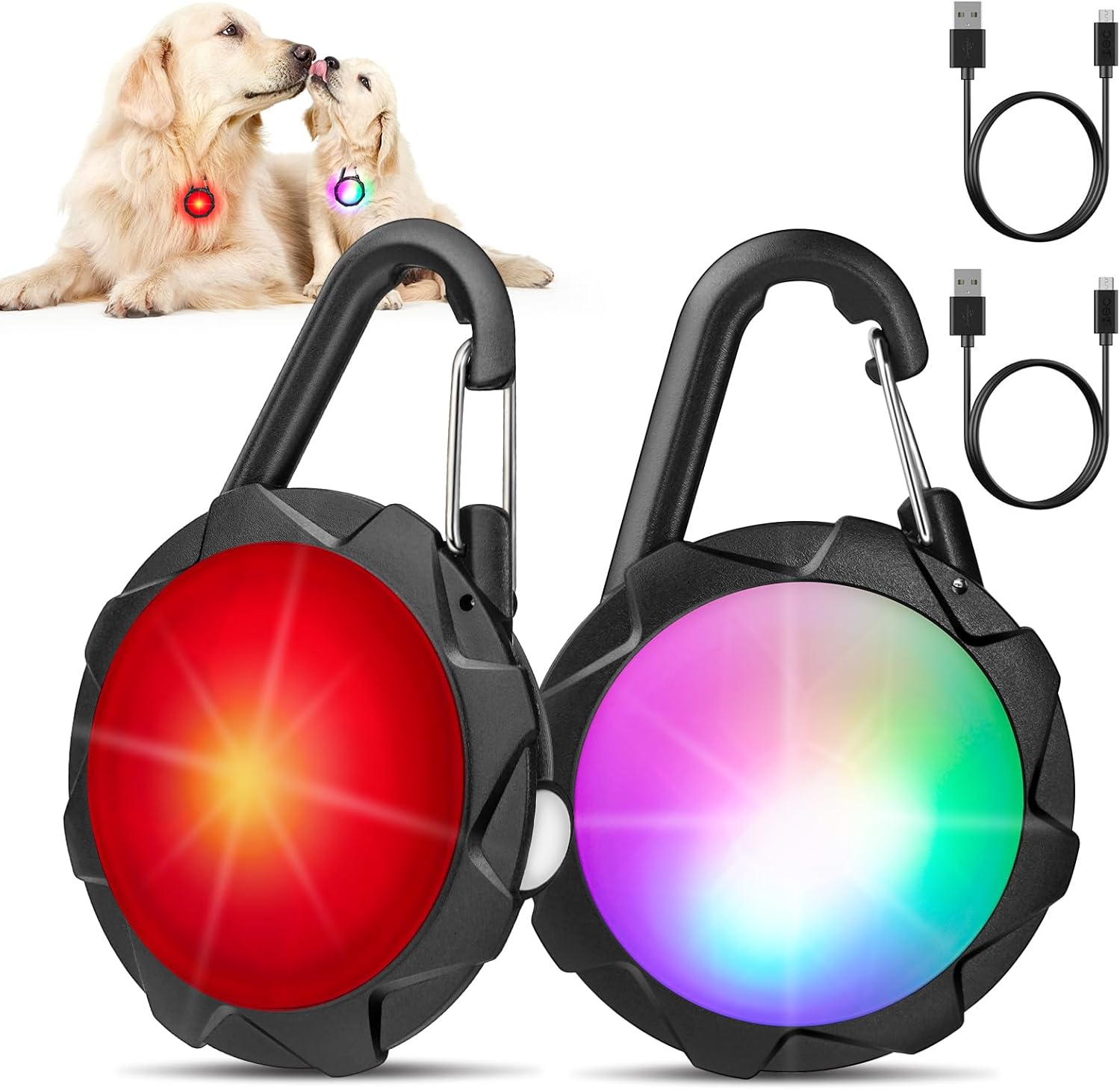 4 Modes 2 Pack Rechargeable Night Walking Dog Collar with Clip on IP68 Waterproof Light