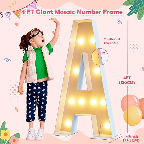 Miniatura 2 de Asee'm Letras iluminadas de marquesina, marco de mosaico de 4 pies, letra A, precortada, gran tablero de espuma, decoraciones para fiestas