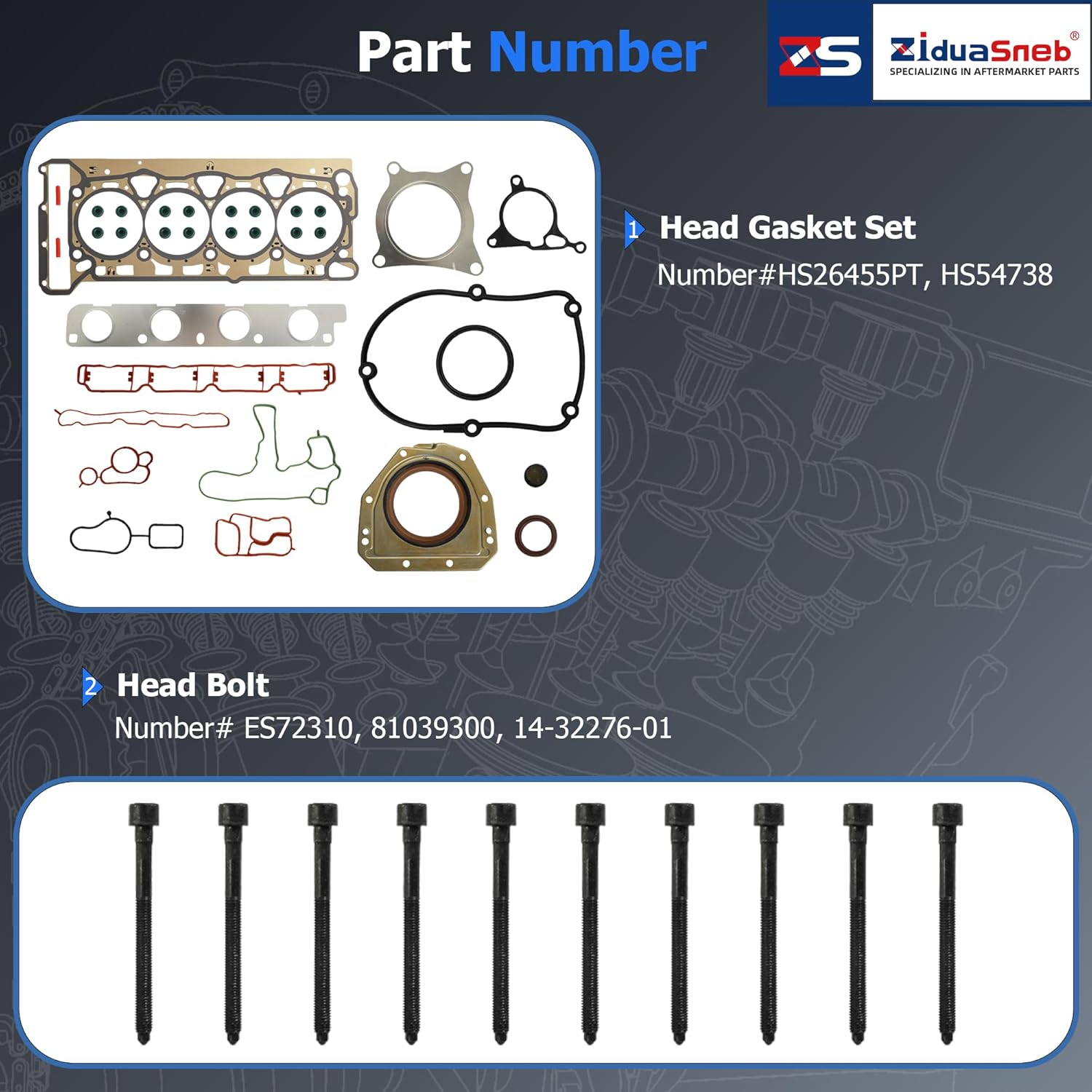 EA888 Engine Timing Chain Kit & Cylinder Head Gasket Set with Bolt & Intake Exhaust Valves Fit For Audi A4 Q5 VW Jetta Passat Tiguan 2.0 TFSI TSI CCTA CAEB 2009-2015 HS26455PT ES72310 06K109158AD