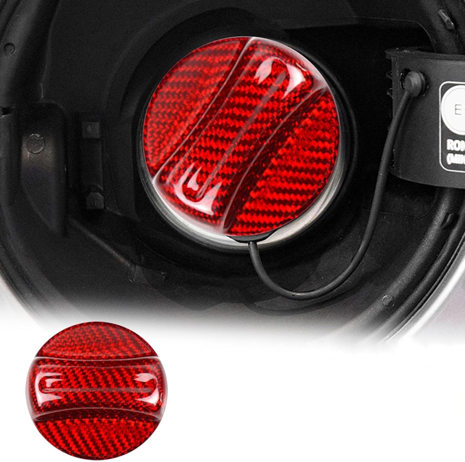 Real Carbon Fiber Car Fuel Gas Tank Filler Cap Cover Trim Universal fit for BMW MINI models X1 X2 X3 X4 X5 F10 F30 E46 E90 F80 F82 M4 (Red)