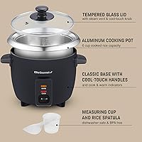 Vista 5 de Elite Gourmet ERC003BX Electric Rice Cooker with Automatic Keep Warm Makes Soups, Stews, Grains, Hot Cereals, 6 Cups Cooked (3 Cups Uncooked), Black