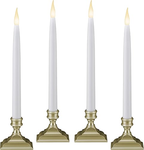 612 Vermont VT-1660P-4 - Velas LED de ventana con temporizador (6 encendido18 apagado), llama parpadeante LED dual blanca cálida patentada,