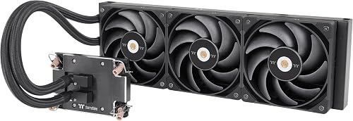 Thermaltake AW420 Liquid Cooler (Intel LGA 4677 / AMD sTR5/SP6) 420mm Raditator, 3x140mm 500~2000rpm PWM Toughfan Pro, Nickel-Plated Copper Block, Black, CL-W445-PL14BL-A