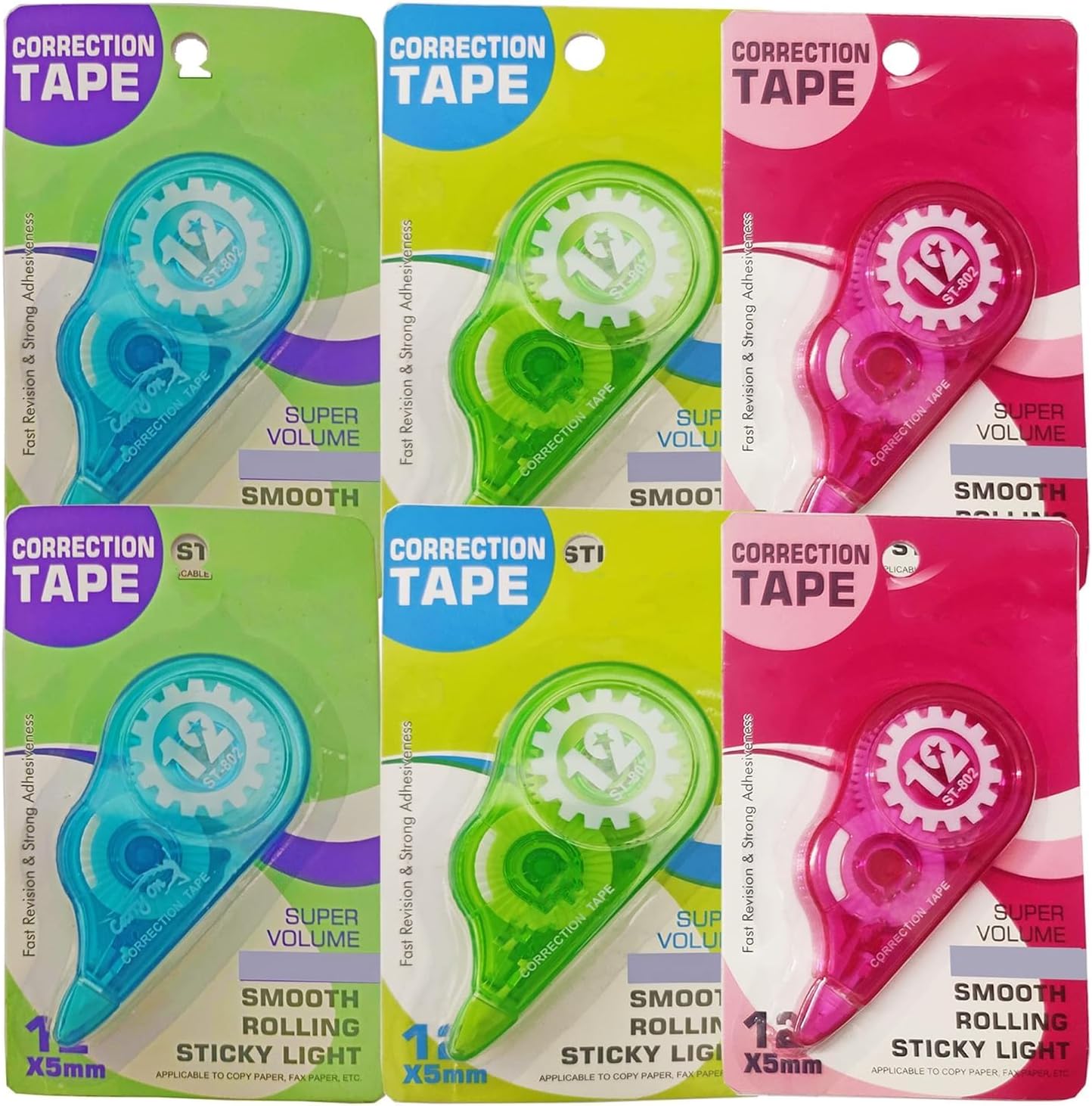 Big Correction Tape of 5 mm x 12 metre (Color- Multi) (Pack of 6)