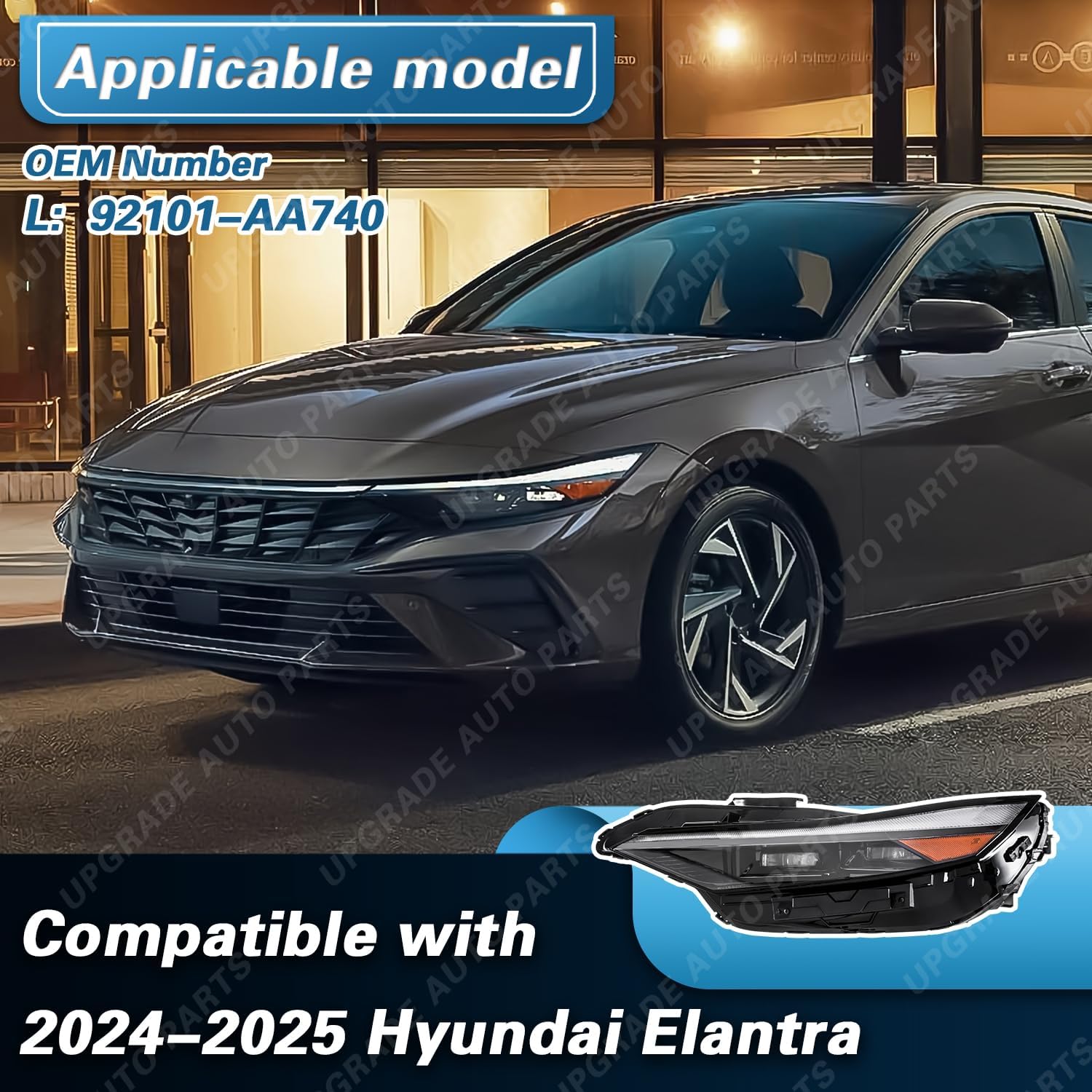 UPGRADE Compatible with 2024 2025 Hyundai Elantra Headlight USA Type with LED Bulbs & Projector 10Pin 92101-AA740 92102-AA740 HY2502283 HY2503283 (Driver & Passenger Side)