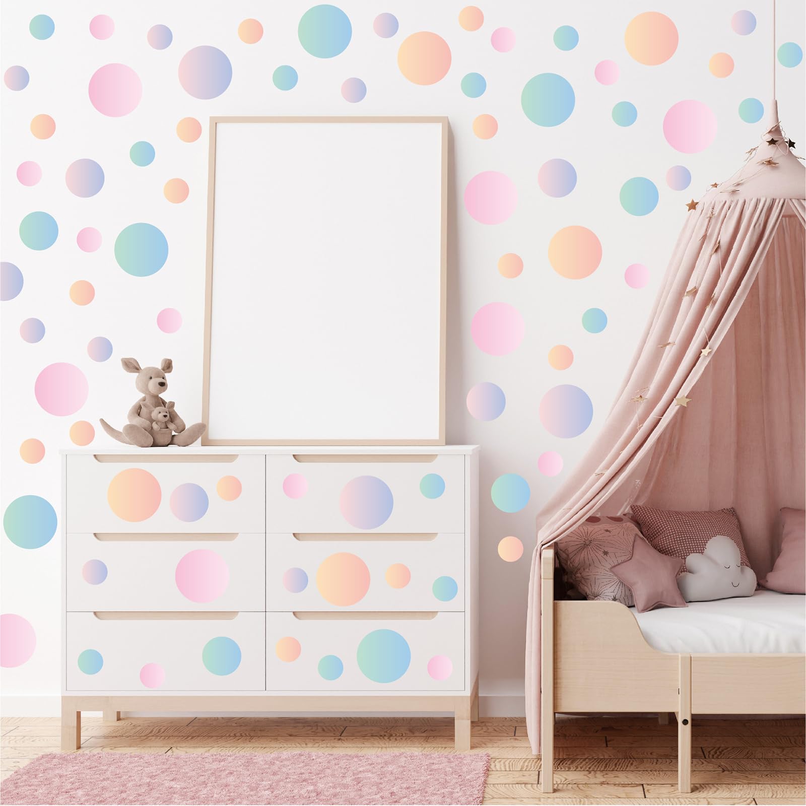 FOSDICK 136pcs Wall Decals Polka Dot, Pink Kids Wall Stickers, Colorful Nursery Wallpaper Peel and Stick, Room Decoration