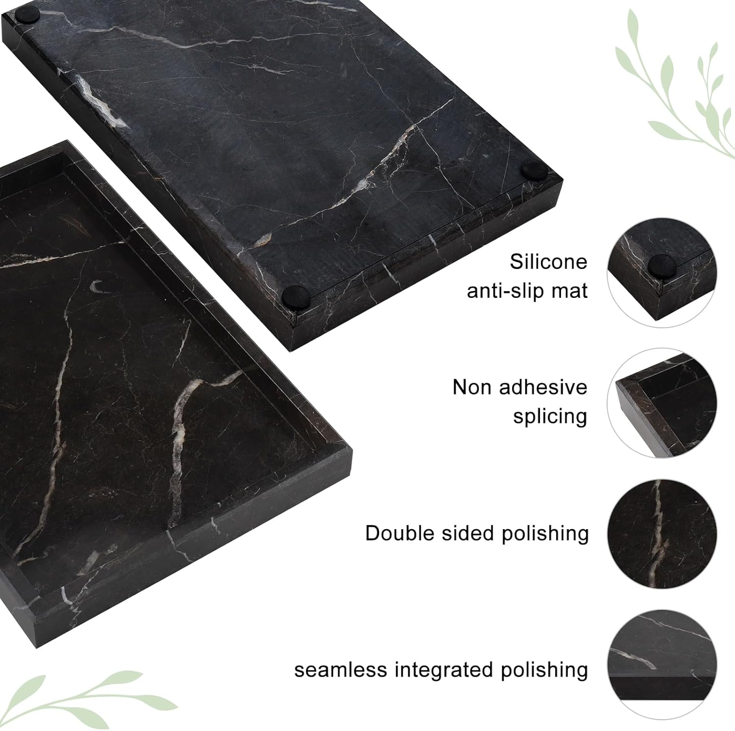 Brown Marble Tray,Pure Natural Vanity Tray,Marble Tray for Kitchen Counter Non-Ceramic/Non-Resin,Stone Trays 12 x 8 inch - Image 4