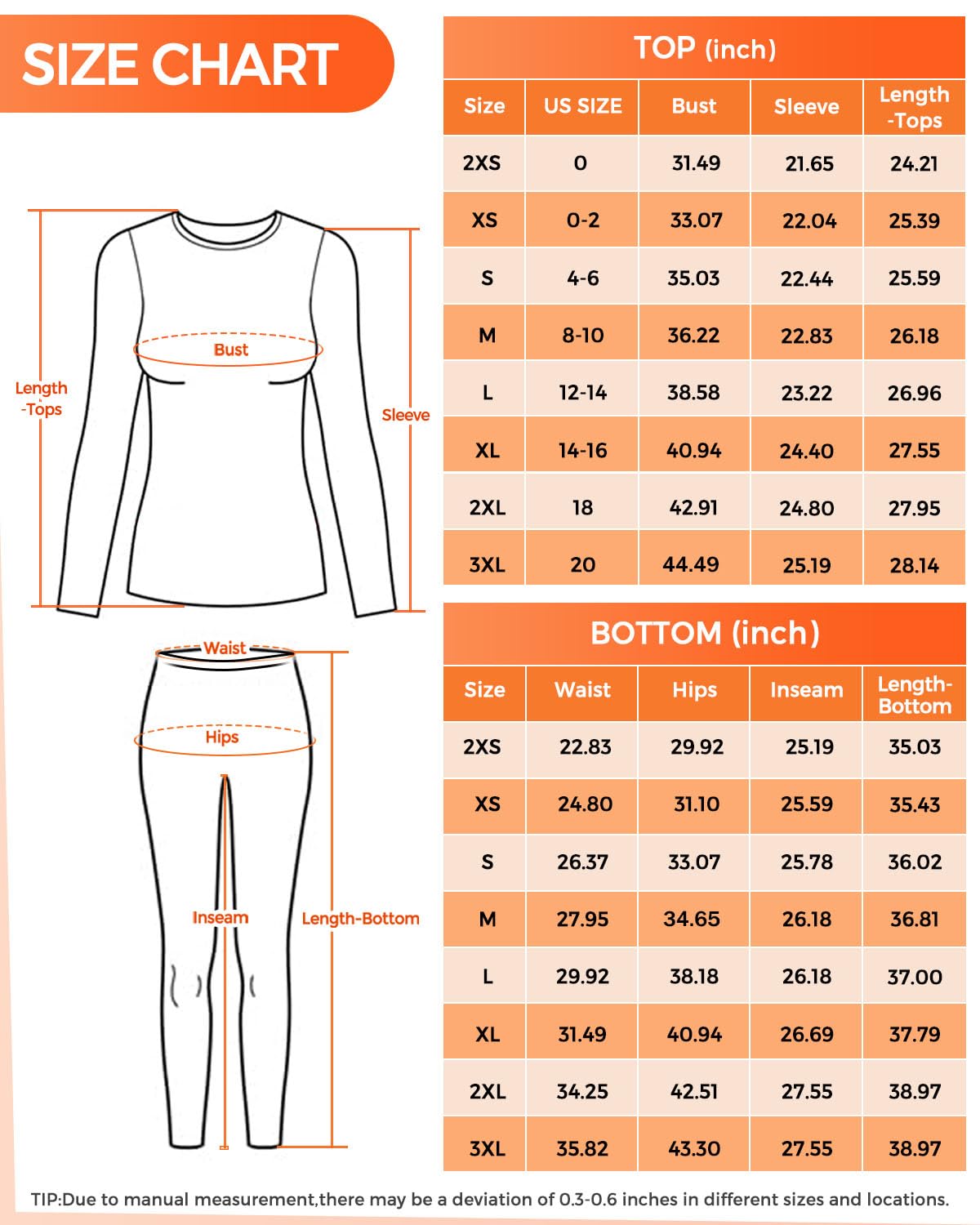 CL convallaria Long Johns - Ropa interior térmica para mujer, forro polar, capa base superior e inferior para clima frío, tallas XS-4XL