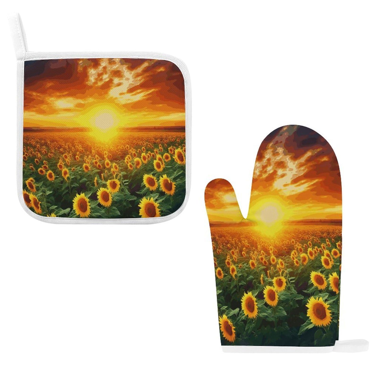 Fodpand Style Dreamlike Sunset Of A Sunflower Field Oven Mitts And Pot Holders Sets