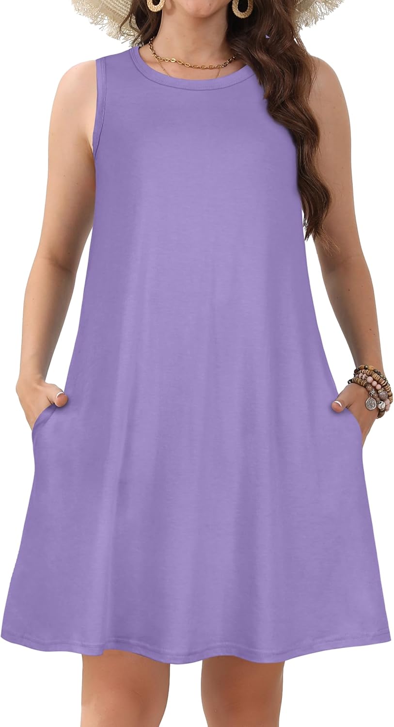 Womens Summer Dresses Casual Sleeveless Tshirt Sundress Beach Cover Up with Pockets Loose Tank Dress - Image 2