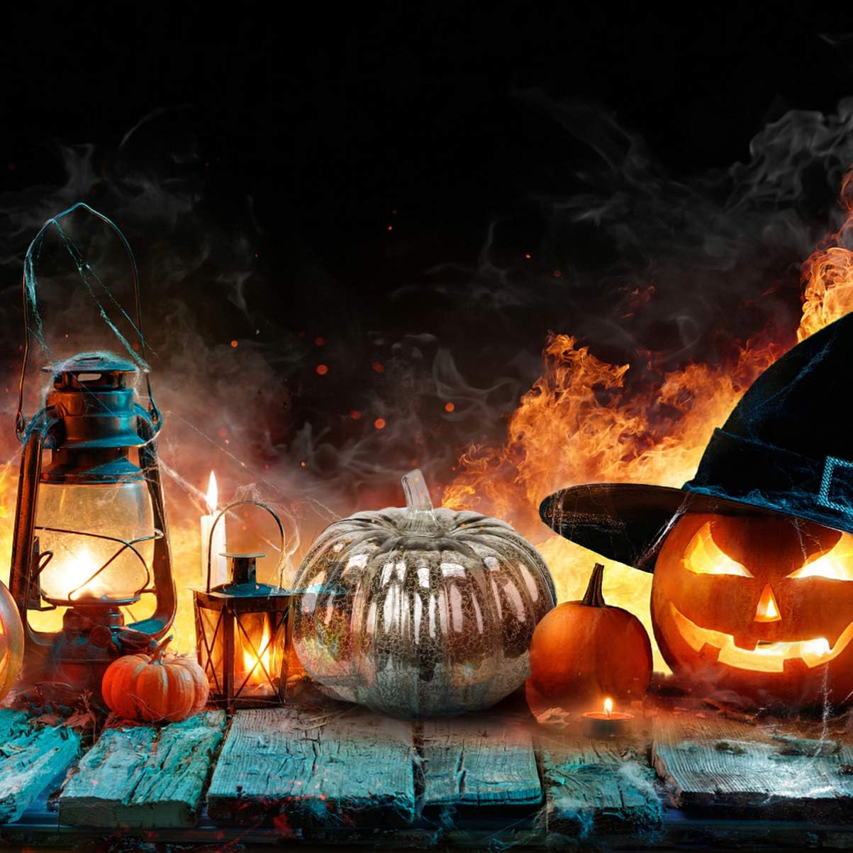 Lurrose Halloween Glass Pumpkin Light LED Glass Pumpkin Lamp Battery Operated Flickering Light Halloween Pumpkin Decorations for Halloween Fall Thanksgiving, Sliver, 5. 5 inches