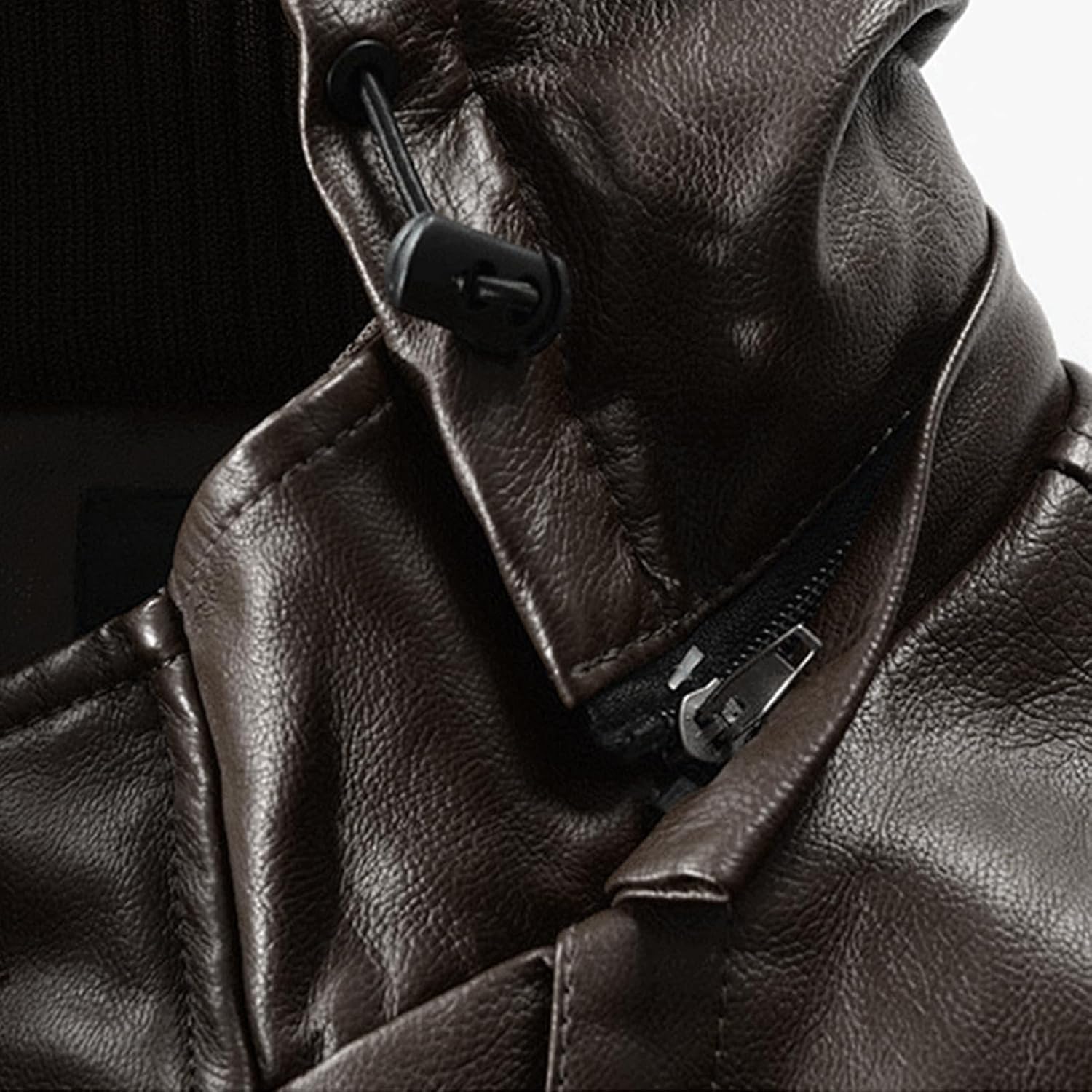 Men's Belt Hooded PU Leather Jacket Fall Winter Motorcycle Bomber Jacket Vintage Mid Length Casual Biker Coat