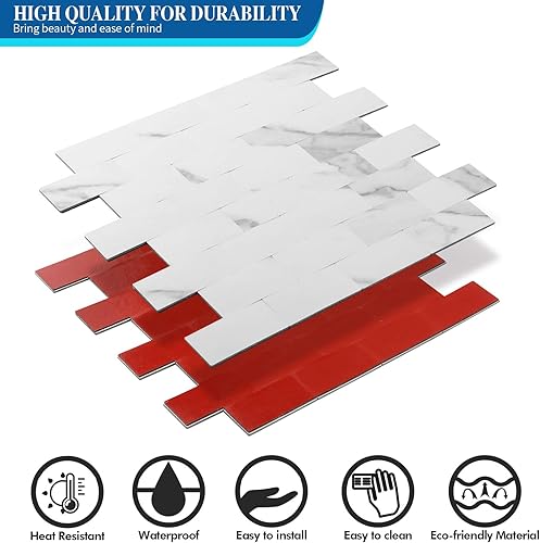 Miniatura 9 de Yipscazo 10 láminas para salpicaduras de acero inoxidable, despegar y pegar, para cocina, baño, chimenea (12 x 12 pulgadas, blanco)