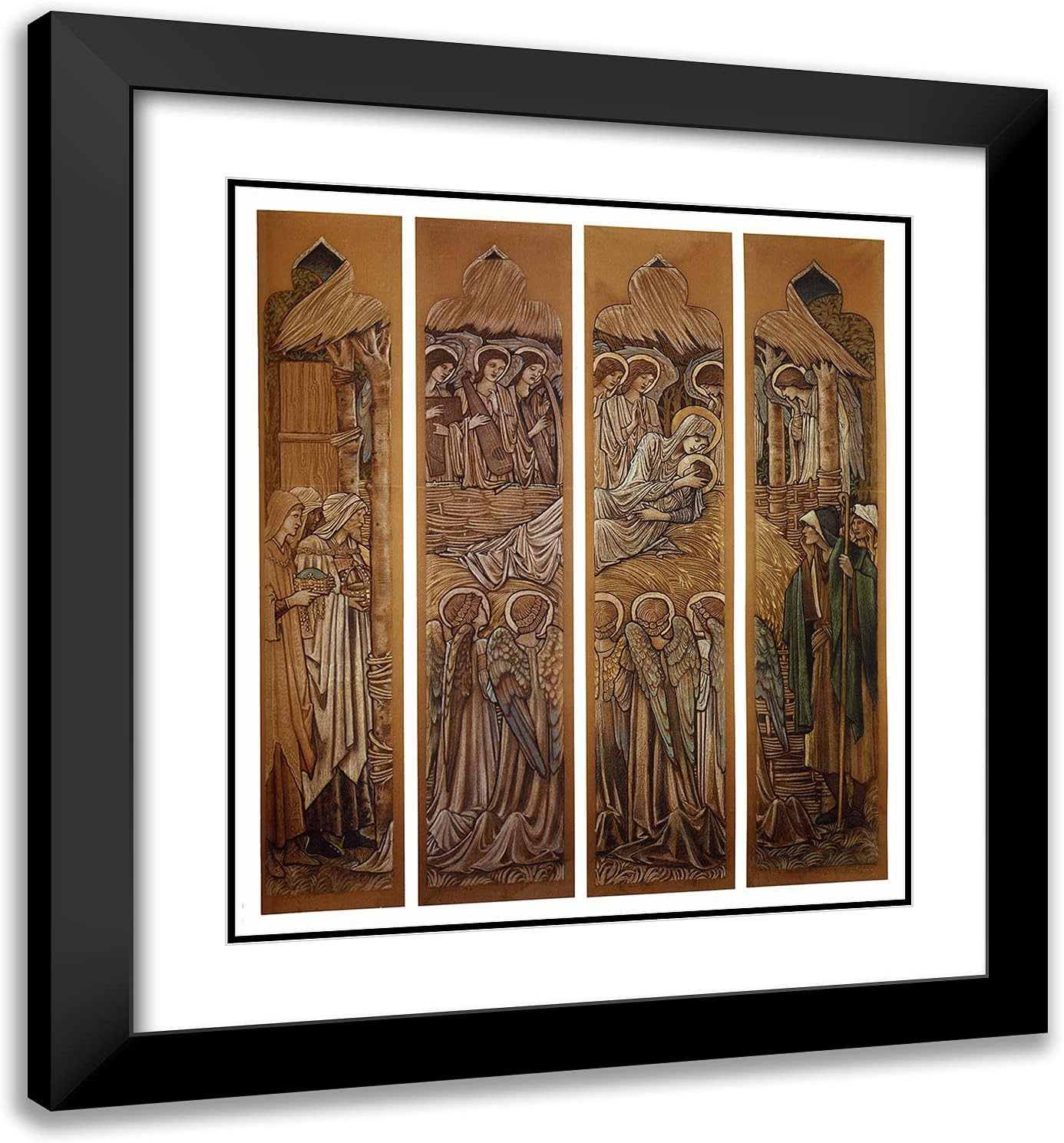 ArtDirect Burne-Jones, Edward 20x22 Black Modern Framed Art Print with Double Matting Titled: The Nativity Stained Glass