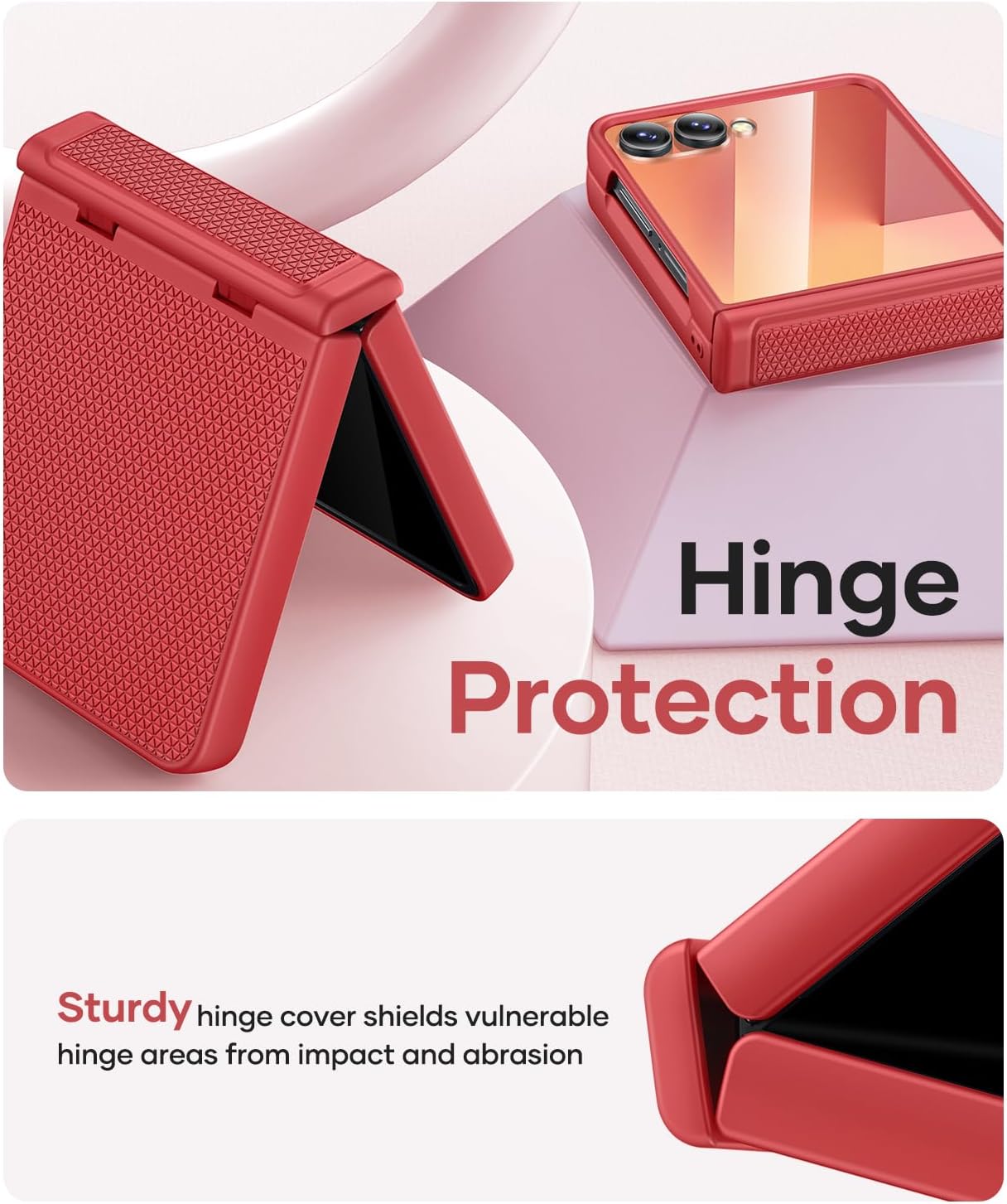 Vihibii for Samsung Galaxy Z Flip 7 Case with Hinge Protection & Outer Screen Protector & Non-Slip Texture, Compatible with Wireless Charging, Shockproof Case for Galaxy Z Flip 7 2025, Vermilion Red