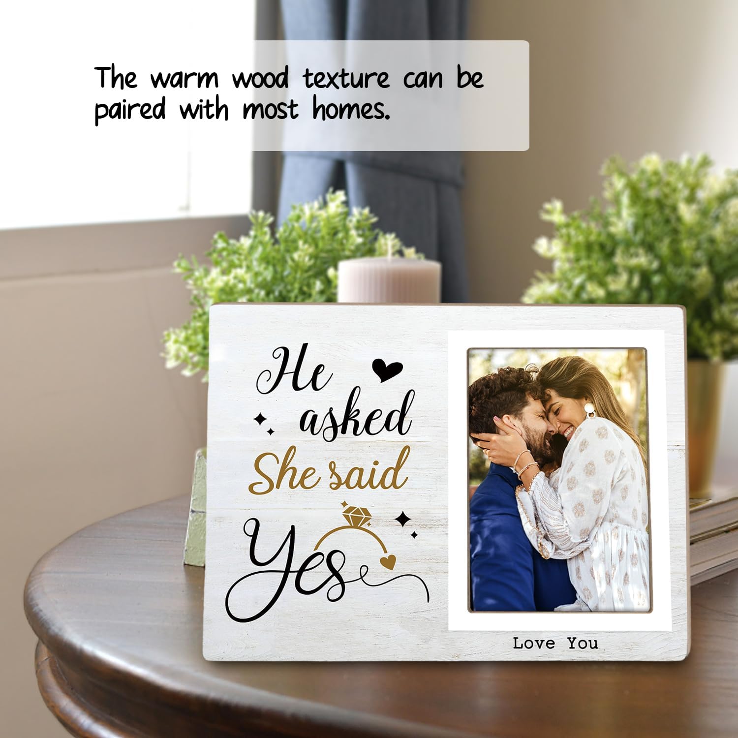Engagement Photo Frame, Engagement Gifts for Couples,Engaged Gift for Her Newly Engaged Couples,He Asked She Said Yes Wooden Photo Frame, Valentines Gifts - Image 3