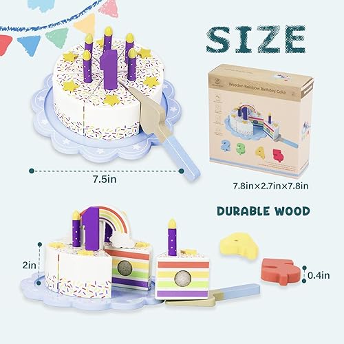 Miniatura 9 de Juguetes de pastel para niños pequeños de 1 a 3 años, comida de madera falsa para cumpleaños, fiesta de té, juguete de regalo de cocina para niños y