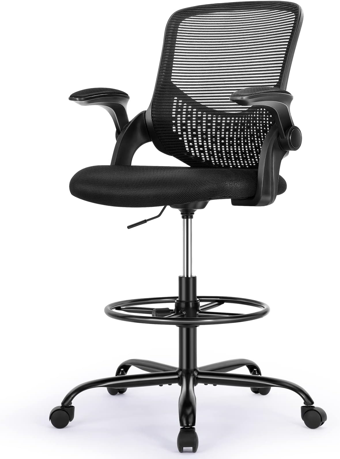SMUG Drafting Chair Tall Office Chair for Standing Desk Adjustable Height Office Desk Chair with Adjustable Openable Armrests and Foot-Ring for Task, Working, Drafting, Studing,Dark Black