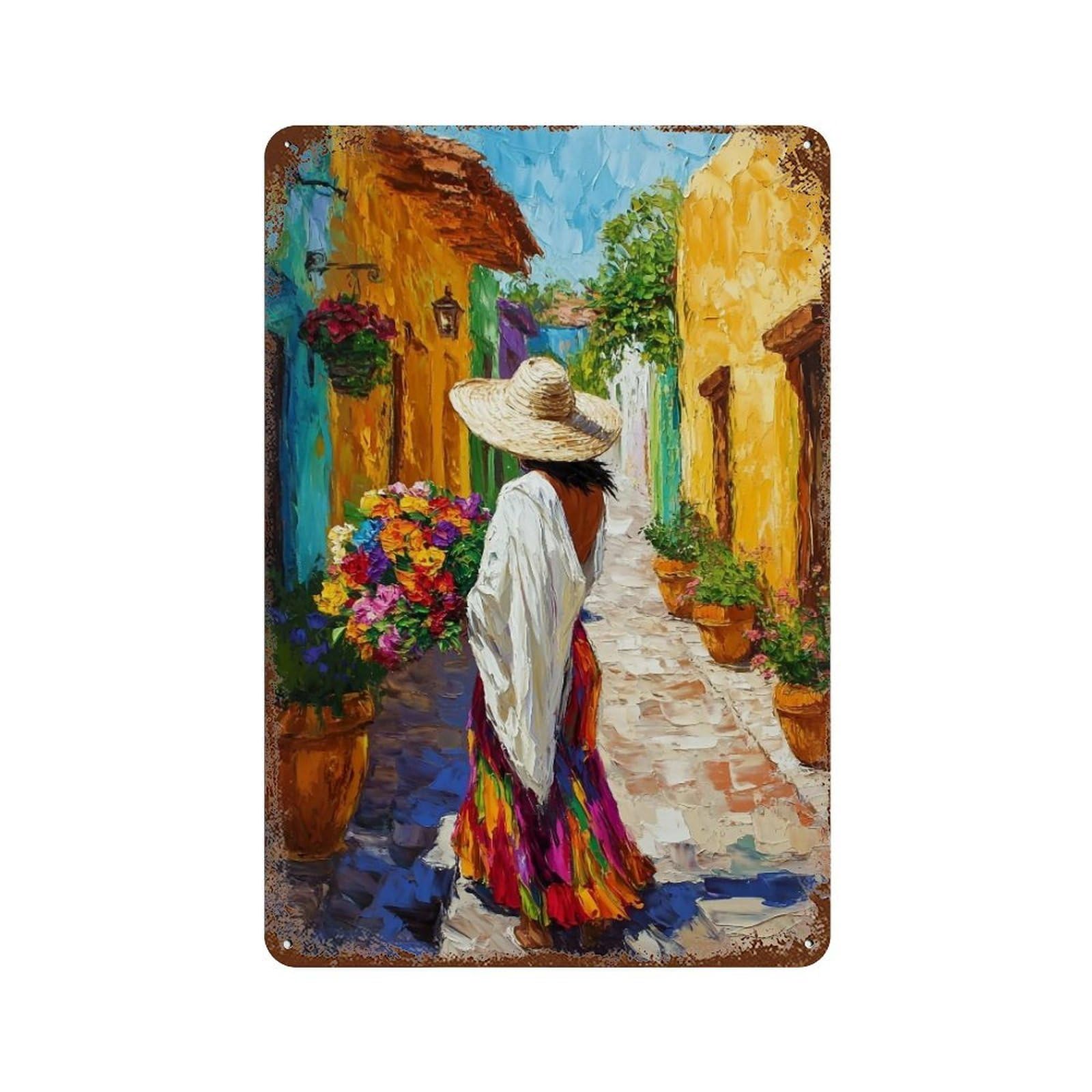 HDURYEYRYY Warm Alley With Blooms 02 Wall Retro Iron Vintage Art Metal Tin Sign Poster Modern Home Cofffee Club Art Bar Shop Decor 30x20cm