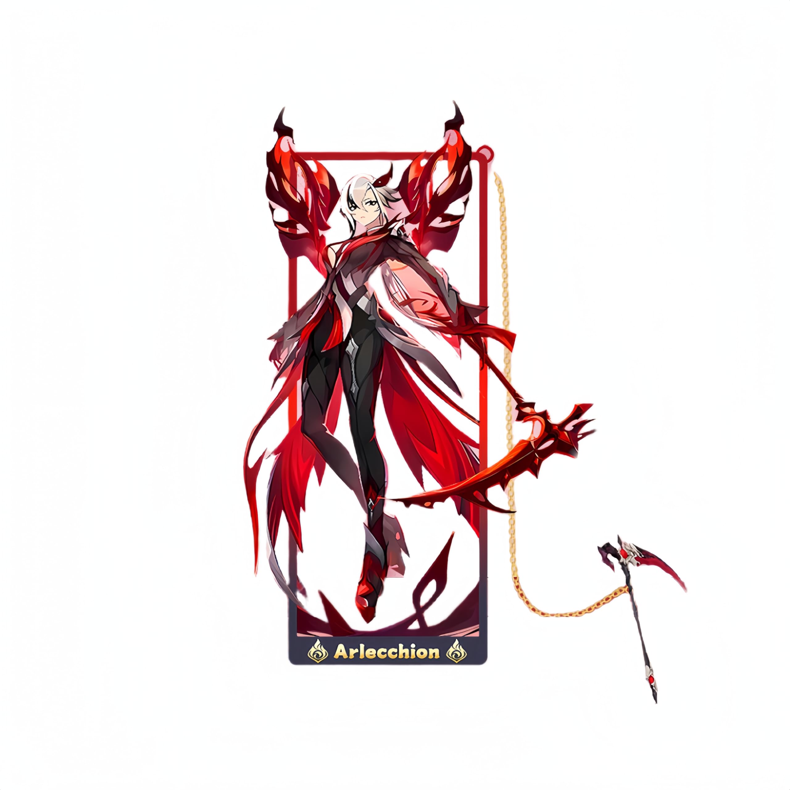 1PC Genshin Impact Characters Metal Bookmark Game Bookmark with Chain for Game Fans (Arlecchino1)