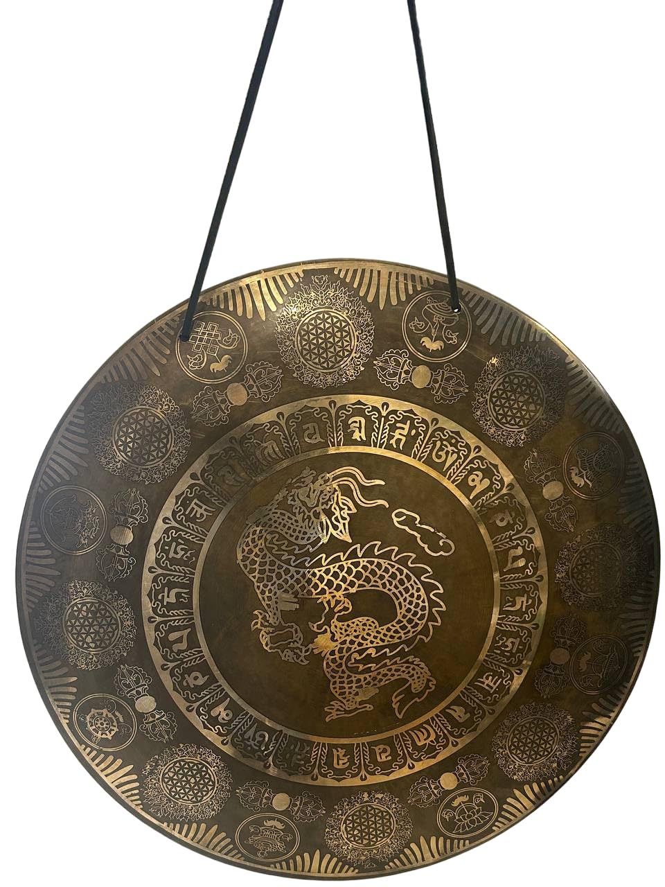 Gong tallado de Buda de 50,8 cm, hecho a mano, gong curativo del Himalaya, gong del templo