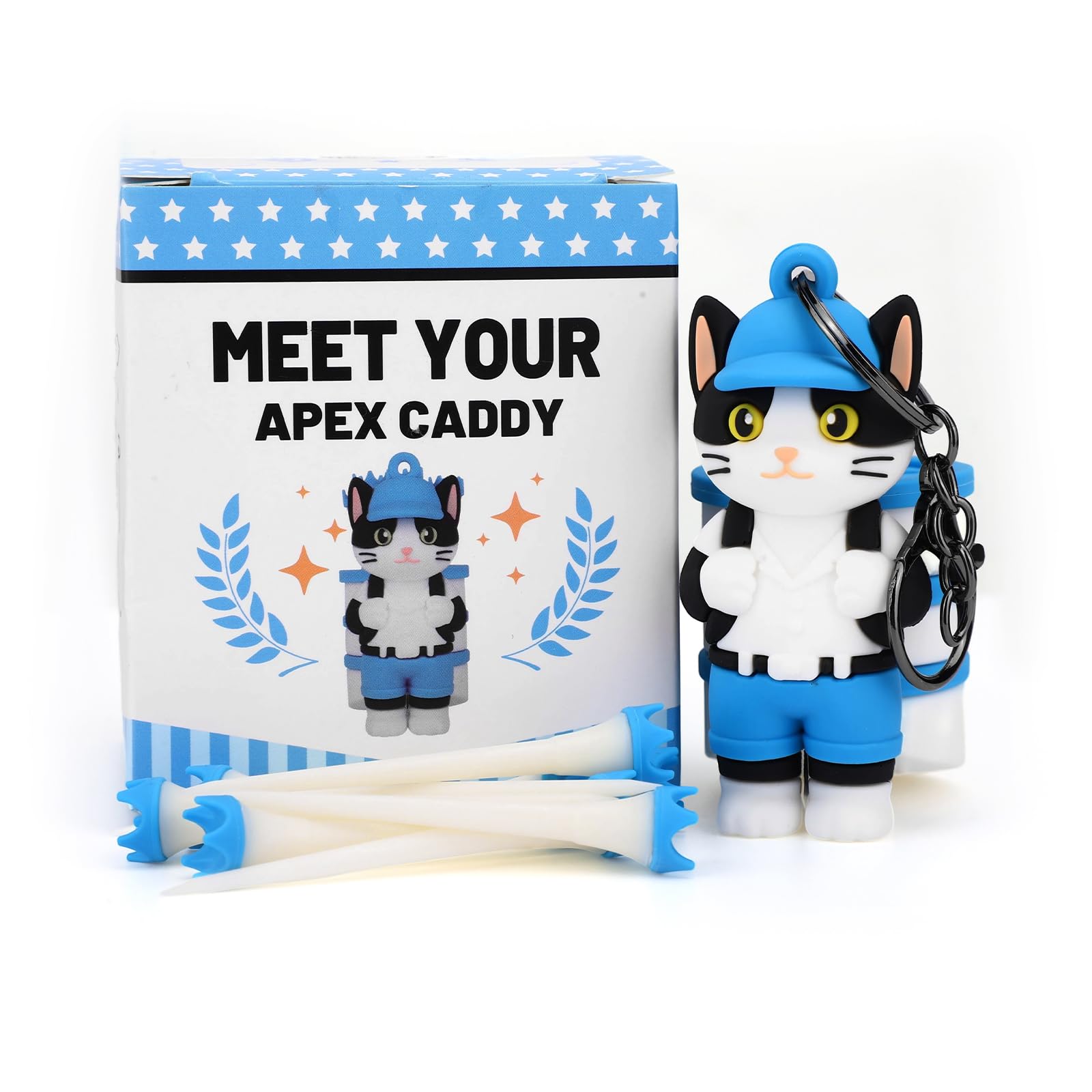 Penitue Cat Caddie Golf Tee Holder, Including 8 Golf Ball Tees Creative Cute Cat Holder Set for Women Men Golfers Attaching to Backpack Shoulder Bag Belt