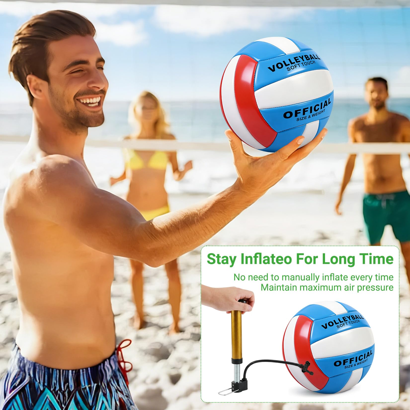 Volleybälle, offizielle Größe 5, wasserdicht, weich, für drinnen und draußen, Strand, Pool, Wasser, Sand, Spiel, Training, Match für Anfänger, Teenager, 6 Stück