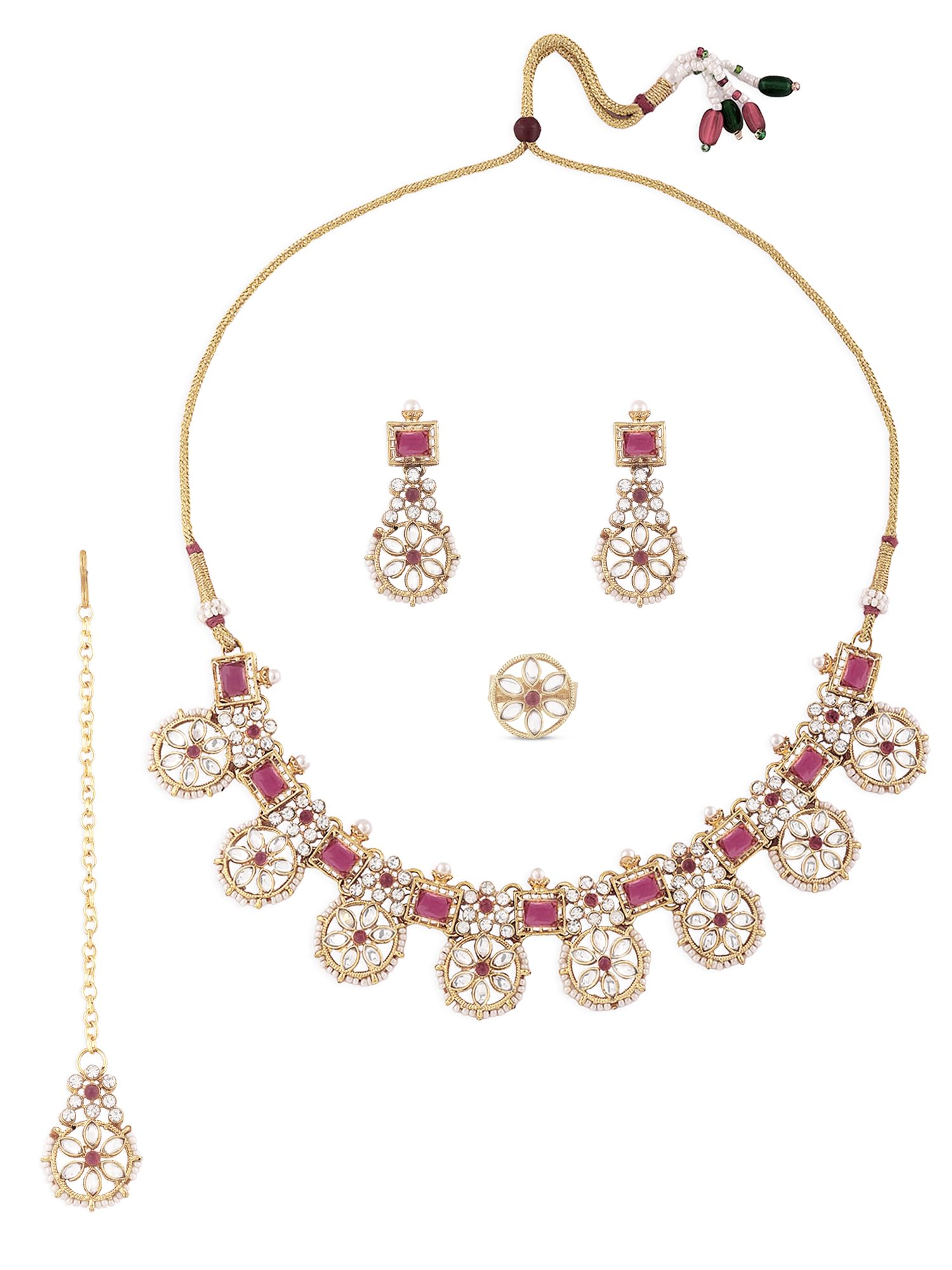 ZAVERI PEARLS Pink Kundan & Austrian Diamonds Necklace Earring Maangtikka & Ring Set For Women-ZPFK16528 (B0CKZF7S87) Amazon Price History, Amazon Price Tracker