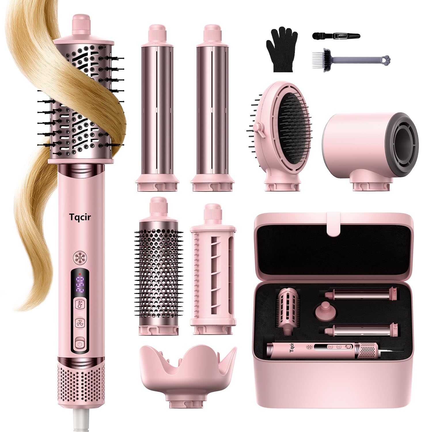 Tqcir 8 in 1 Hot Air Styler, Powerful Hair Dryer Brush with AutoWrap Curler