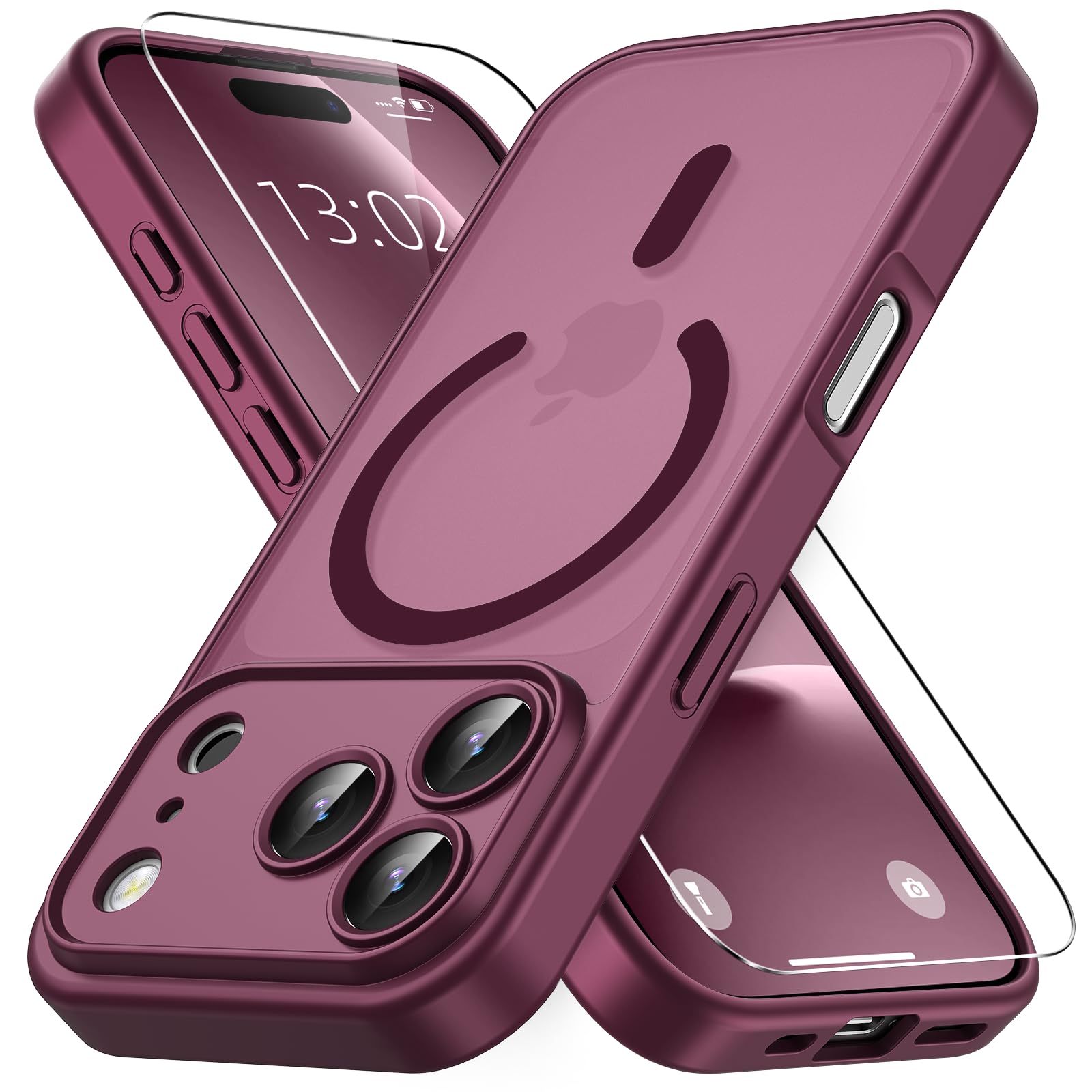 Vansdon Cover Magnetica per iPhone 17 Pro con 1 Pezzi Vetro Temperato | Bordeaux, Compatibile con Magsafe, Protezione anticaduta di livello militare, Custodia Traslucida Opaca Sottile Antiurto
