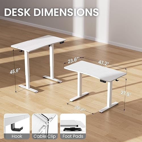Miniatura 3 de Veken - Escritorio eléctrico de pie de 47.2 x 23.6 pulgadas con altura ajustable, mesa de computadora para sentarse o estar de pie para estudio,