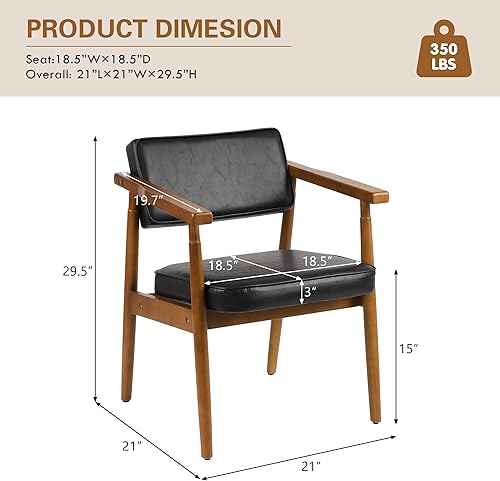 Miniatura 2 de LSSPAID Sillas de comedor de mediados de siglo con barandilla de madera, sillón tapizado de piel sintética de tela negra, cómodo respaldo, sillas de
