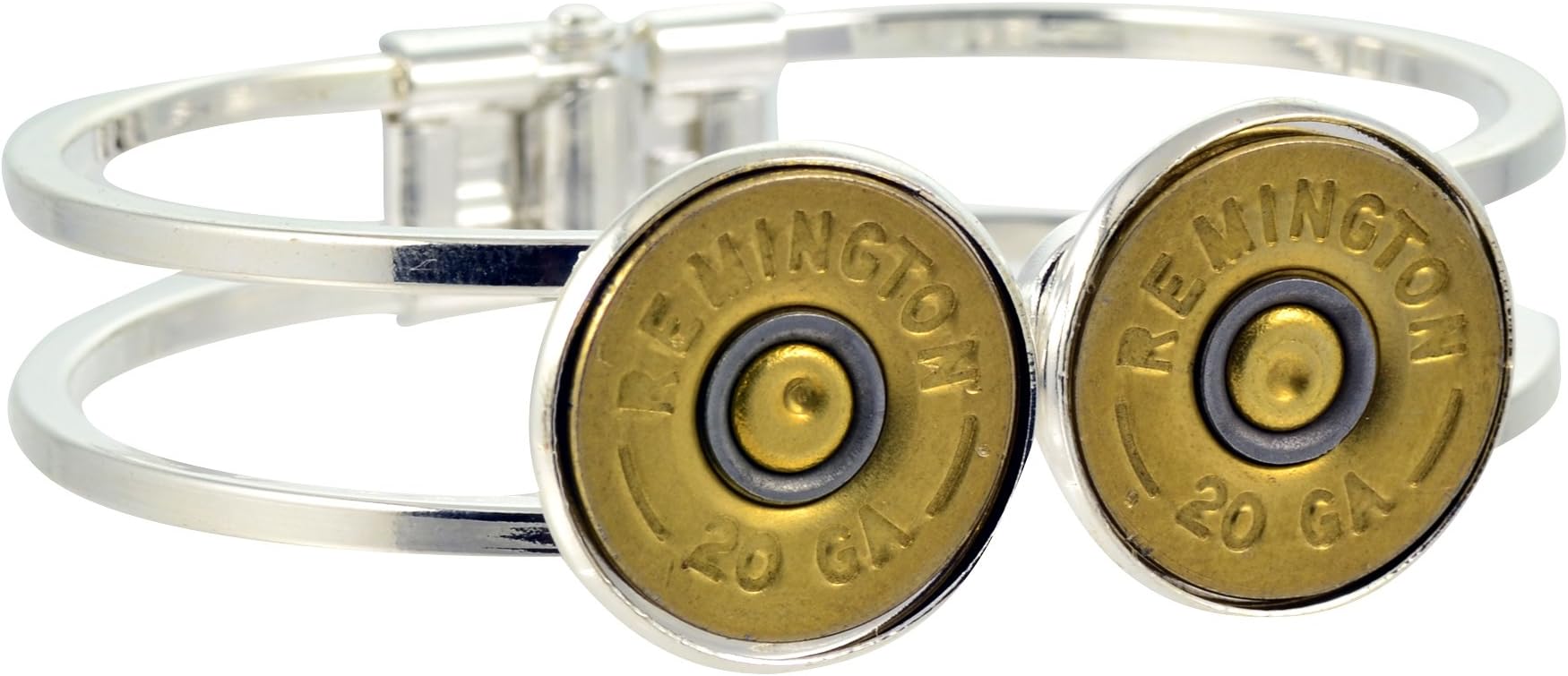 Twin Shotgun Shell Hinge Cuff, 20 Gauge Bullet Casing Bracelet in Mixed Metal Finish